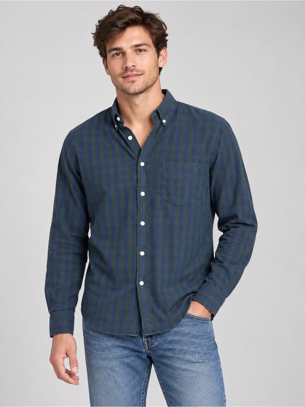 J.Crew Men’s Blue Green Plaid Long-Sleeve Button-Down Shirt Size M